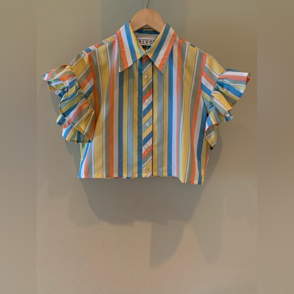 Grant Blvd Tops - NWOT Striped Crop Top With Ruffled Sleeves